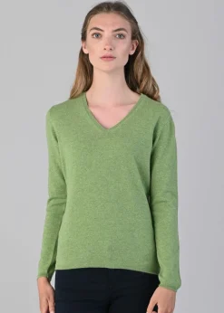Millie Cashmere Vee Neck - Foliage