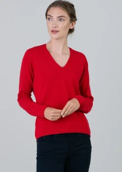Millie Cashmere Vee Neck - Cardinal