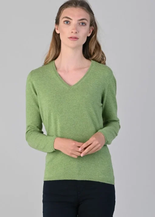 Millie Cashmere Vee Neck - Foliage