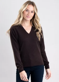 Millie Cashmere Vee Neck - Ebony