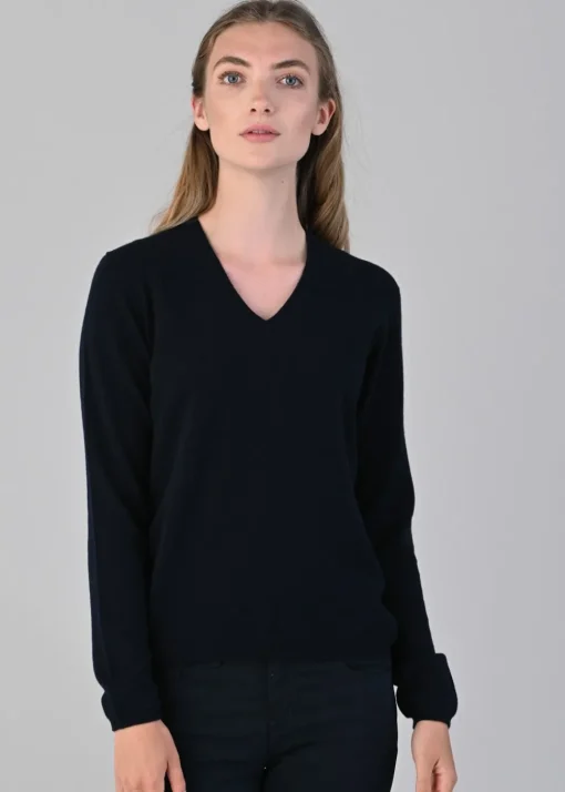 Millie Cashmere Vee Neck - Navy