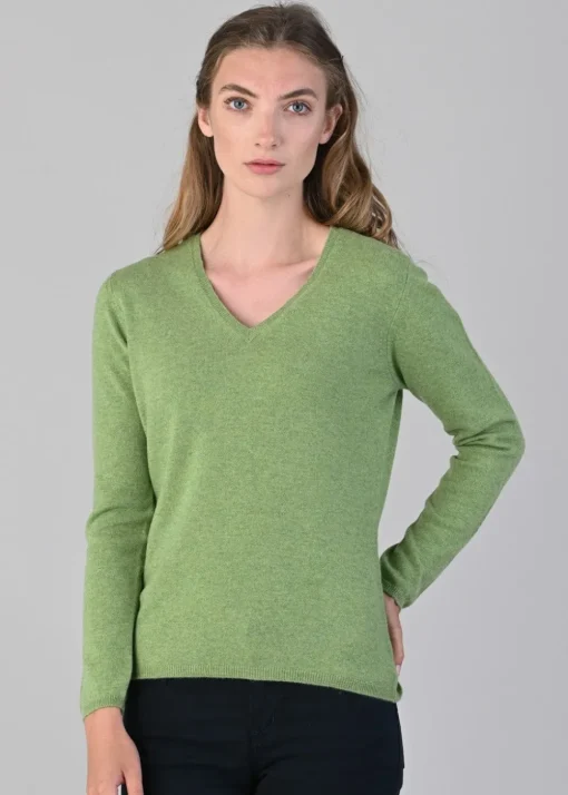 Millie Cashmere Vee Neck - Foliage