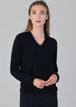 Millie Cashmere Vee Neck - Navy