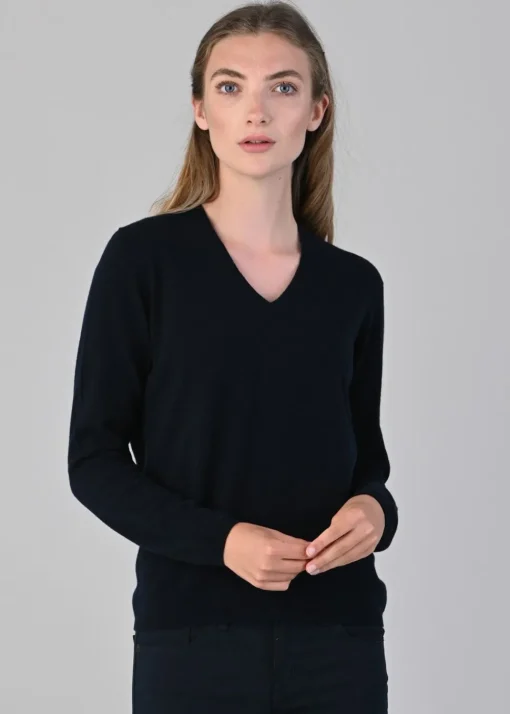 Millie Cashmere Vee Neck - Navy