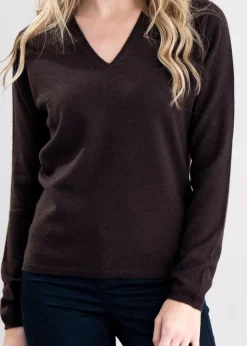 Millie Cashmere Vee Neck - Ebony