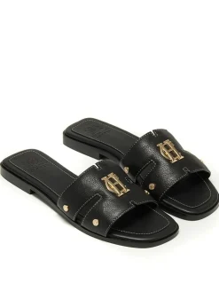 Monogram Slides - Black Leather