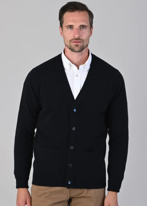 Oxton 1 Ply Cashmere Cardigan - Dark Navy