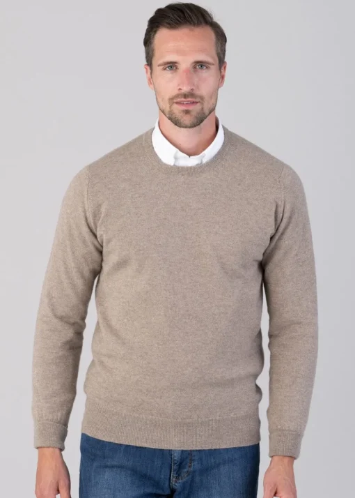 Oxton 1 Ply Cashmere Crew Neck - Dark Natural