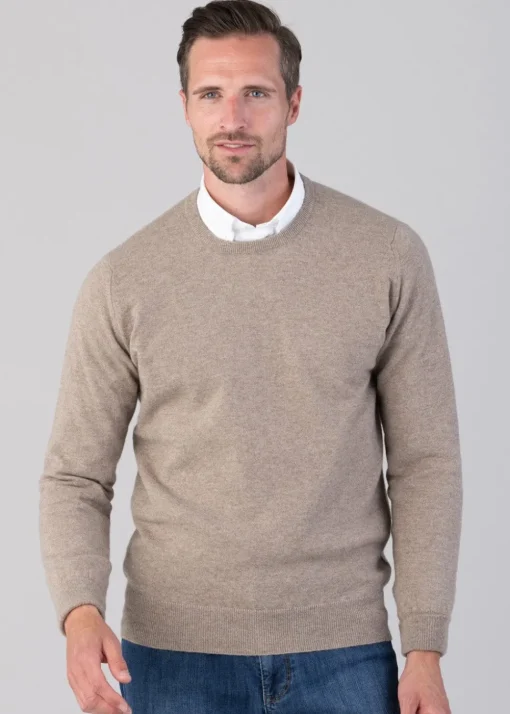 Oxton 1 Ply Cashmere Crew Neck - Dark Natural