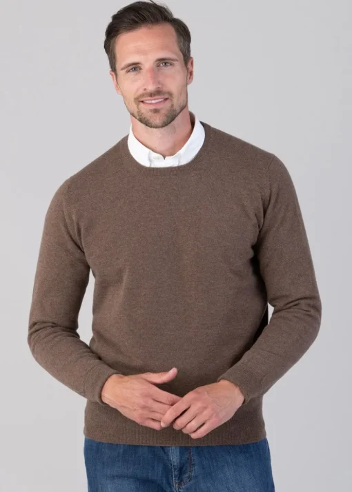 Oxton 1 Ply Cashmere Crew Neck - Mocha