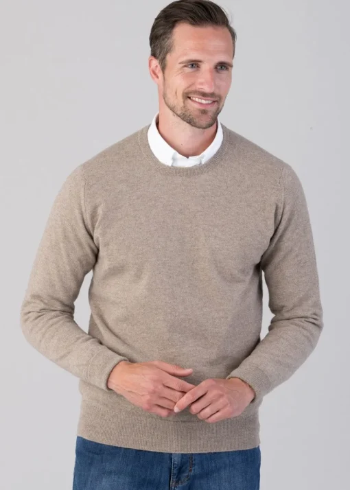 Oxton 1 Ply Cashmere Crew Neck - Dark Natural