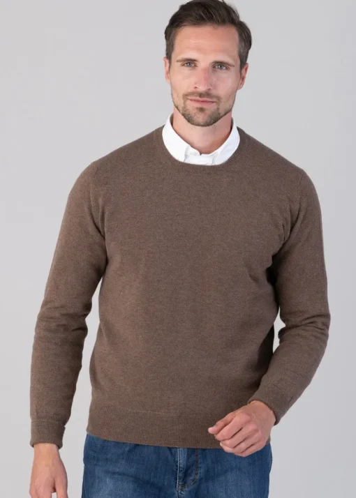 Oxton 1 Ply Cashmere Crew Neck - Mocha