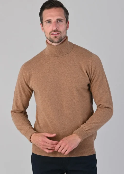 Oxton 1 Ply Cashmere Roll Neck - Savannah