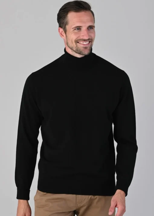 Oxton 1 Ply Cashmere Roll Neck - Black