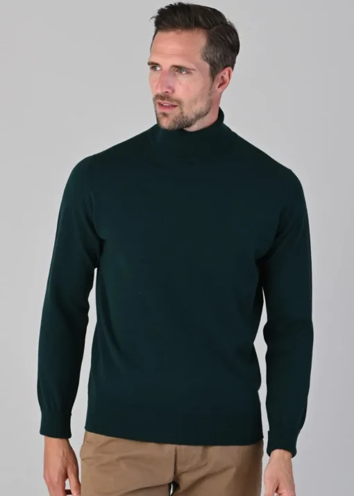 Oxton 1 Ply Cashmere Roll Neck - Bottle Green