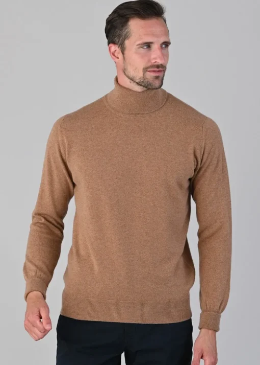 Oxton 1 Ply Cashmere Roll Neck - Savannah