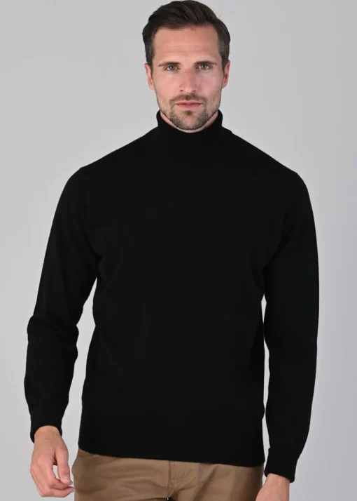 Oxton 1 Ply Cashmere Roll Neck - Black