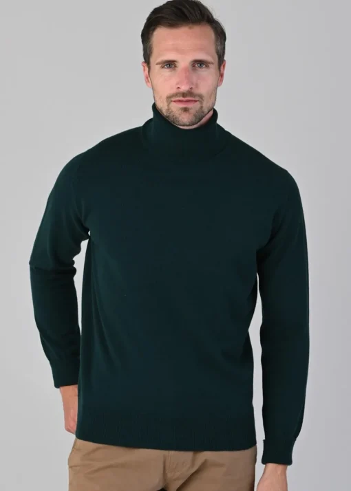Oxton 1 Ply Cashmere Roll Neck - Bottle Green
