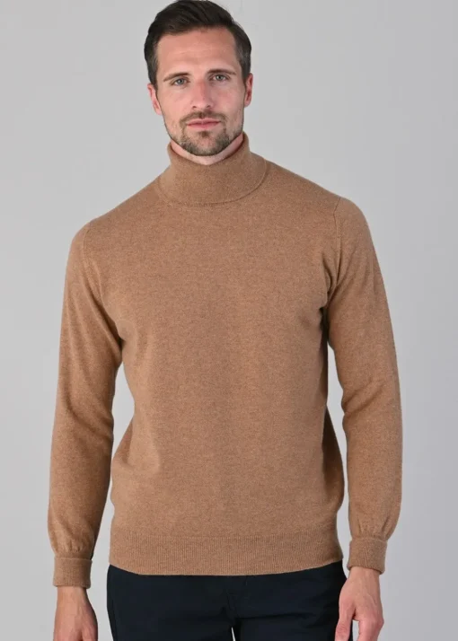 Oxton 1 Ply Cashmere Roll Neck - Savannah