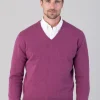 Oxton 1 Ply Cashmere V-Neck - Loganberry