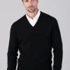 Oxton 1 Ply Cashmere V-Neck - Black