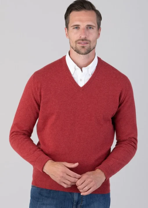 Oxton 1 Ply Cashmere V-Neck - Poppy Mel