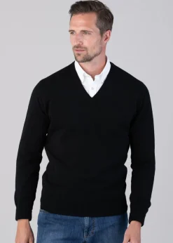 Oxton 1 Ply Cashmere V-Neck - Black