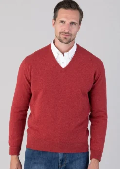 Oxton 1 Ply Cashmere V-Neck - Poppy Mel