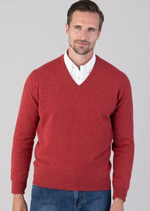 Oxton 1 Ply Cashmere V-Neck - Poppy Mel