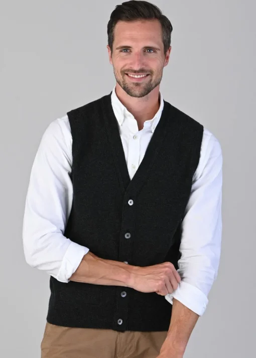Oxton 1 Ply Cashmere Waistcoat - Charcoal