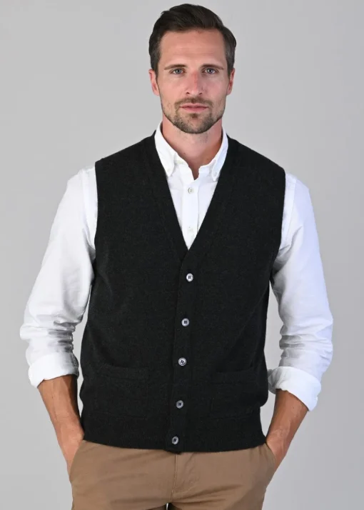 Oxton 1 Ply Cashmere Waistcoat - Charcoal