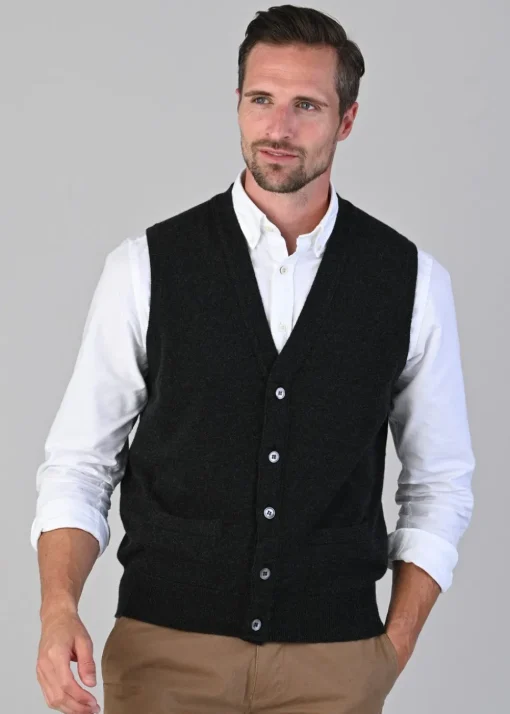 Oxton 1 Ply Cashmere Waistcoat - Charcoal
