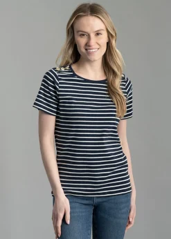 Padstow Crew Neck T-Shirt - Ink Navy and Natural Stripe
