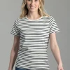 Padstow Crew Neck T-Shirt - Natural and Ink Navy Stripe