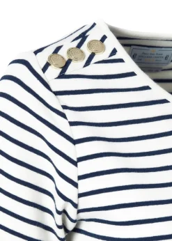 Padstow Crew Neck T-Shirt - Natural and Ink Navy Stripe