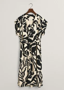 Palm Print Dress - Soft Oat