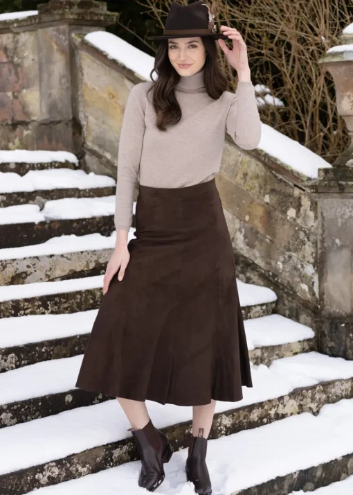 Panel Suede Skirt - Brown