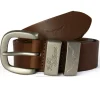 3 Piece 1.5" Silver Buckle Belt - Dark Tan