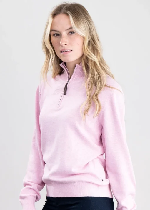 Polperro Pima 1/4 Zip - Pink Marl