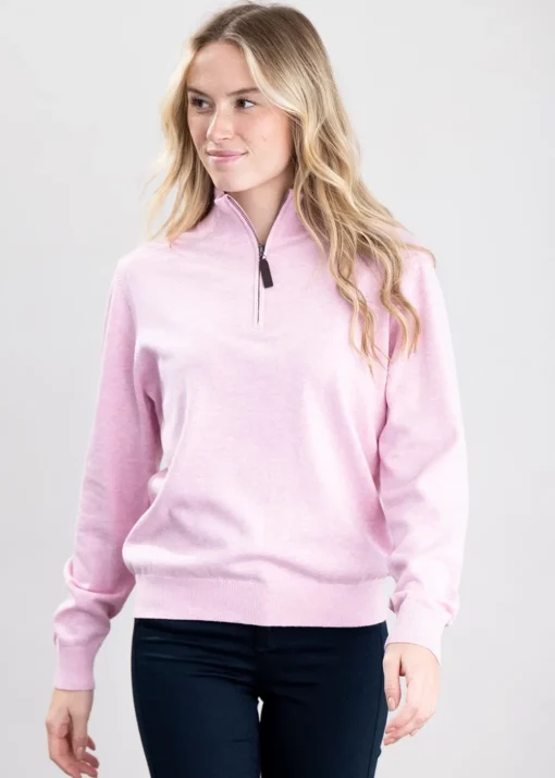 Polperro Pima 1/4 Zip - Pink Marl
