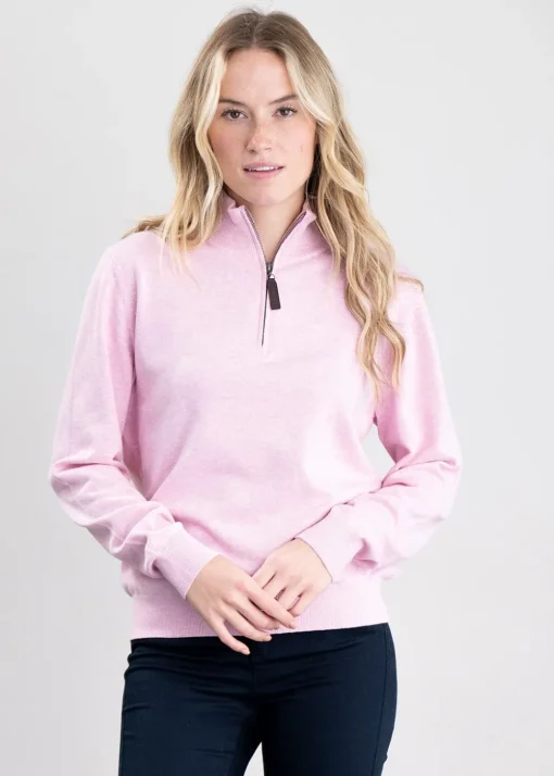 Polperro Pima 1/4 Zip - Pink Marl