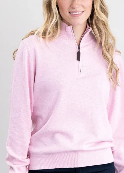 Polperro Pima 1/4 Zip - Pink Marl