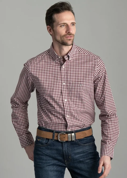 Poplin Gingham Shirt - Wine Red