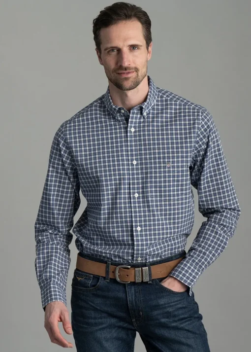 Poplin Small Check Shirt - College Blue