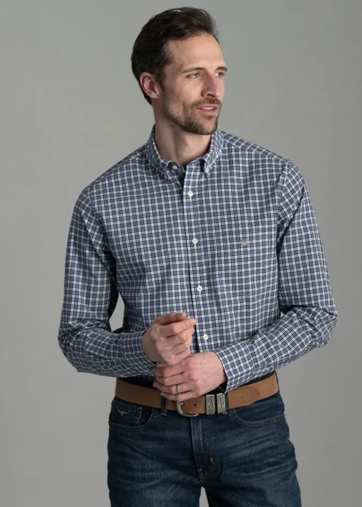 Poplin Small Check Shirt - College Blue