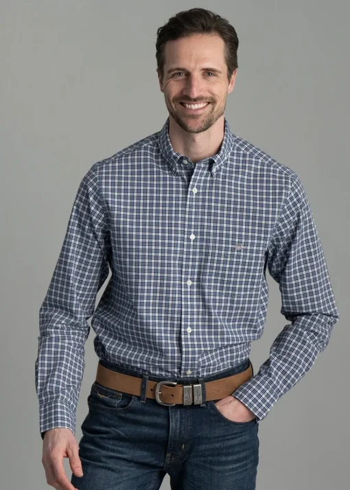 Poplin Small Check Shirt - College Blue