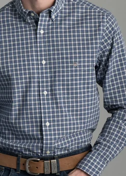 Poplin Small Check Shirt - College Blue