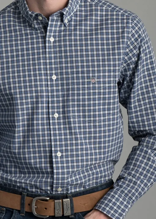 Poplin Small Check Shirt - College Blue