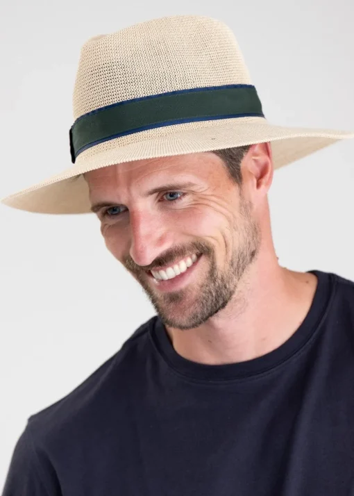 Porth Panama Hat - Navy and Green Stripe
