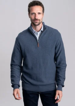 Porthleven Quarter Zip Jumper - Dark Pigeon Blue